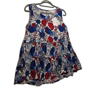 LULAROE SMALL Eliana Babydoll Tiered Sleeveless Top Red White Blue NEW! Floral